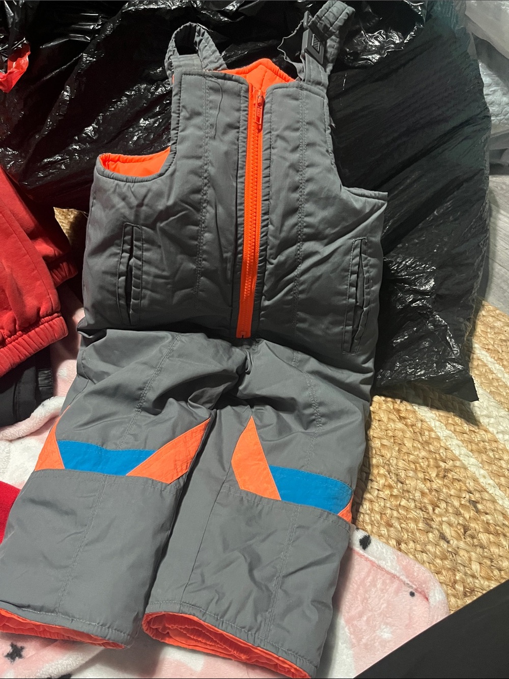 Kids Gray and Orange Insulated Snow Bib Pants